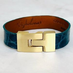 Thin Alligator Jigsaw Bracelet - Blue/Gold